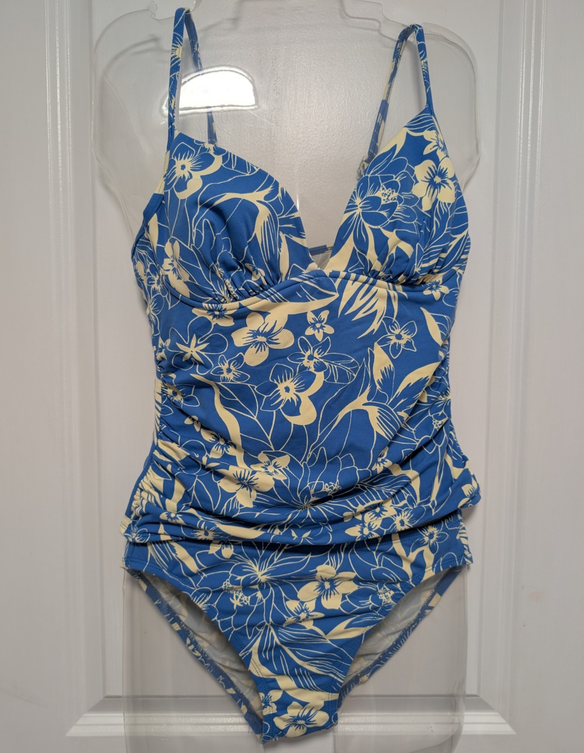 Beach House Floral Tankini 2-Piece Swimsuit Blue/Beige Size 10 C Cup Padded