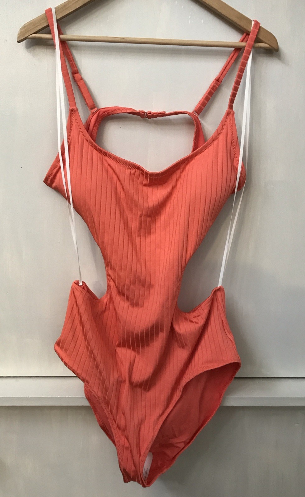 Aerie One Piece Full Coverage Cut Outs Orange Lightly Padded Ribbed Size XL NWT