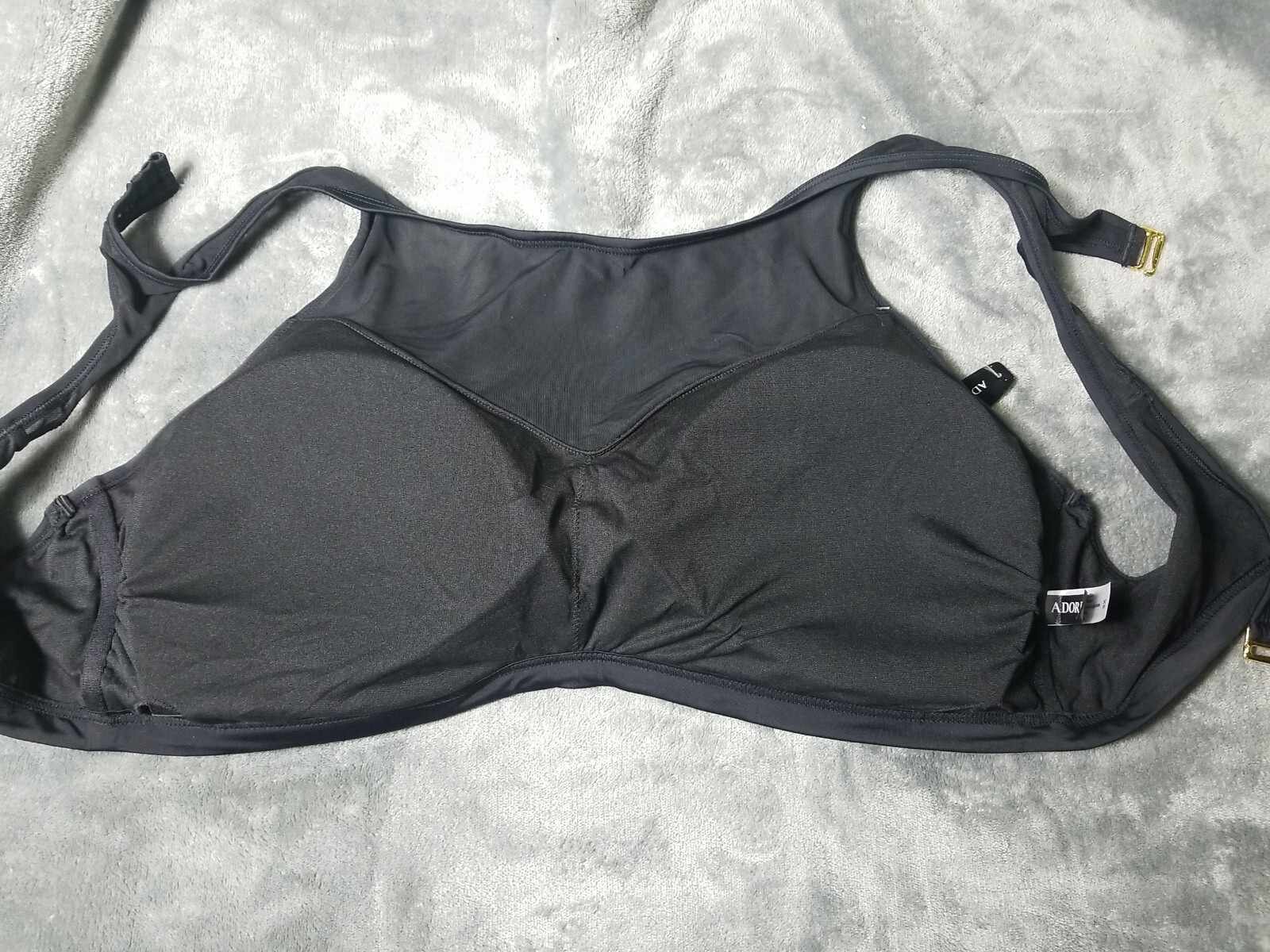 ADORE ME Bikini Top Black Mesh Round Neck Swim Top | Size 3X
