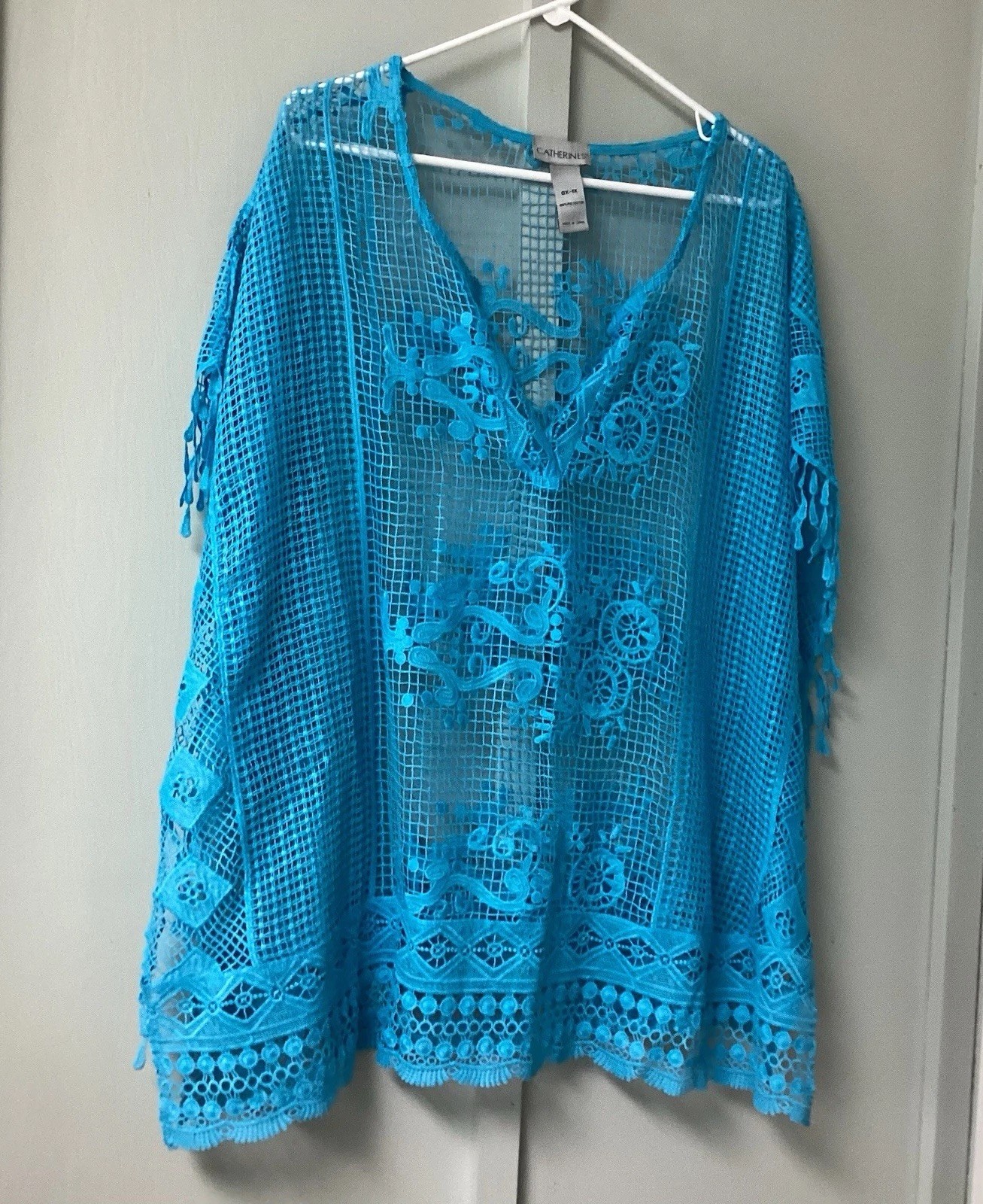 Catherines Coverup Womens Plus Size 0X-1X Blue Short Sleeves Crewneck Polyester