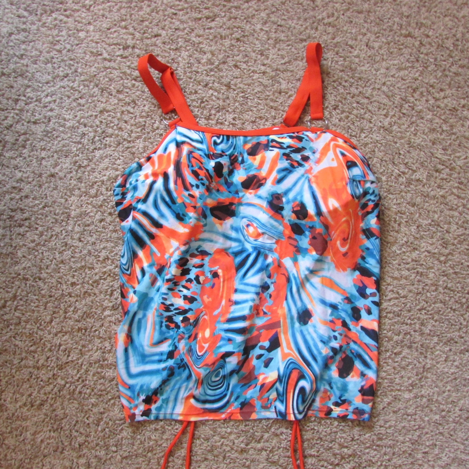 NWOT Rotita 2X Blue Orange Padded Bra Tankini Swim Top Adjustable Sides