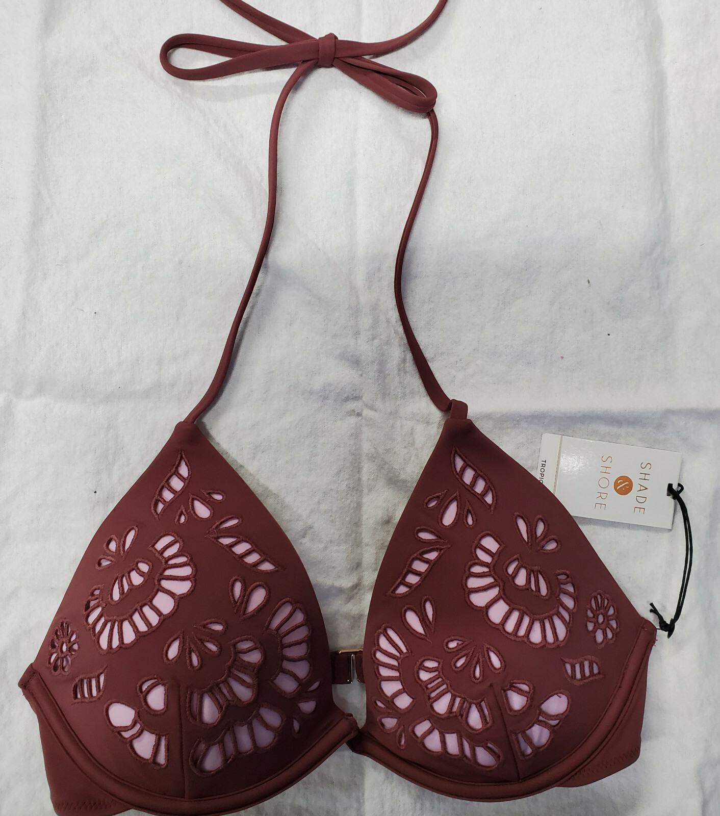 Shade & Shore Push-up Swim Top, Rose/Pink Applique, 32C,32D,32DD, NWT, FREE SHIP