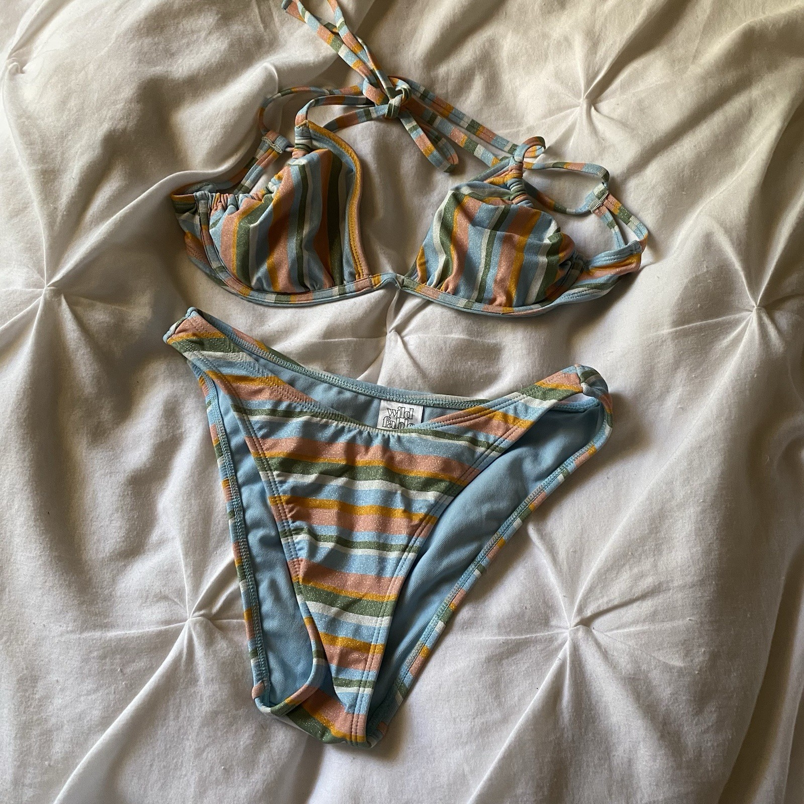 NWOT Wild Fable Bikini Top S And Bottom XS Stripe Blue Multi