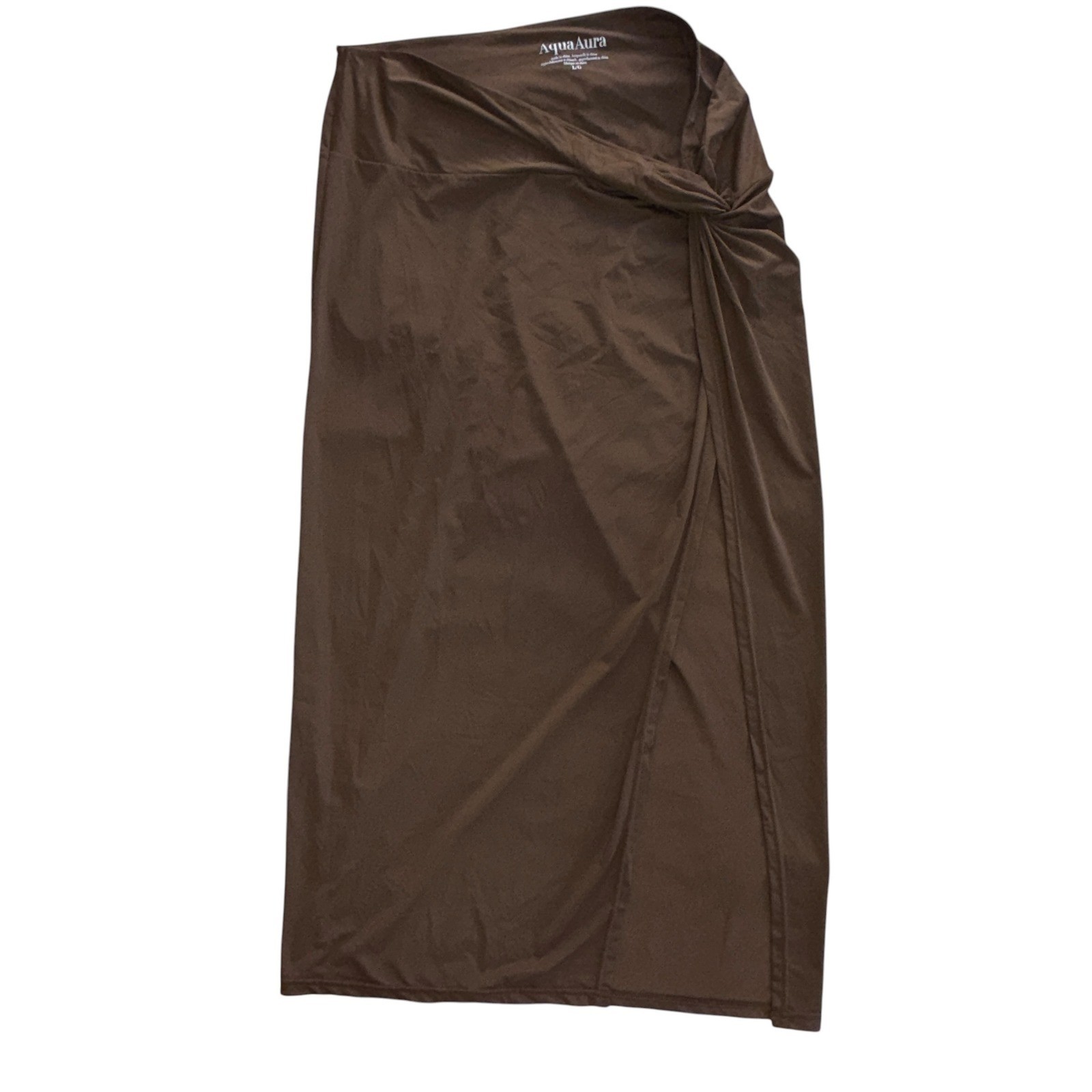 AQUA Swim Side Knot Coverup Slit Skirt Brown Large Resortwear Pool Vacation