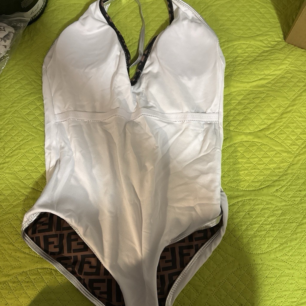 White Brown Black One Piece Swimsuit Logo Pattern Padded XL Women Regular 1 Pc