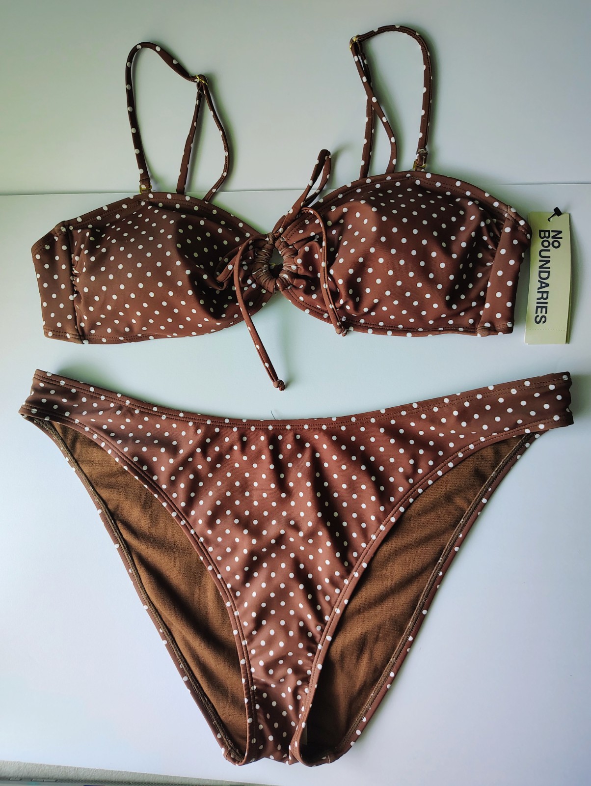 No Boundaries Women’s Brown Polka Dot 2-Piece Bikini Set (Size XL 16-18) NWT