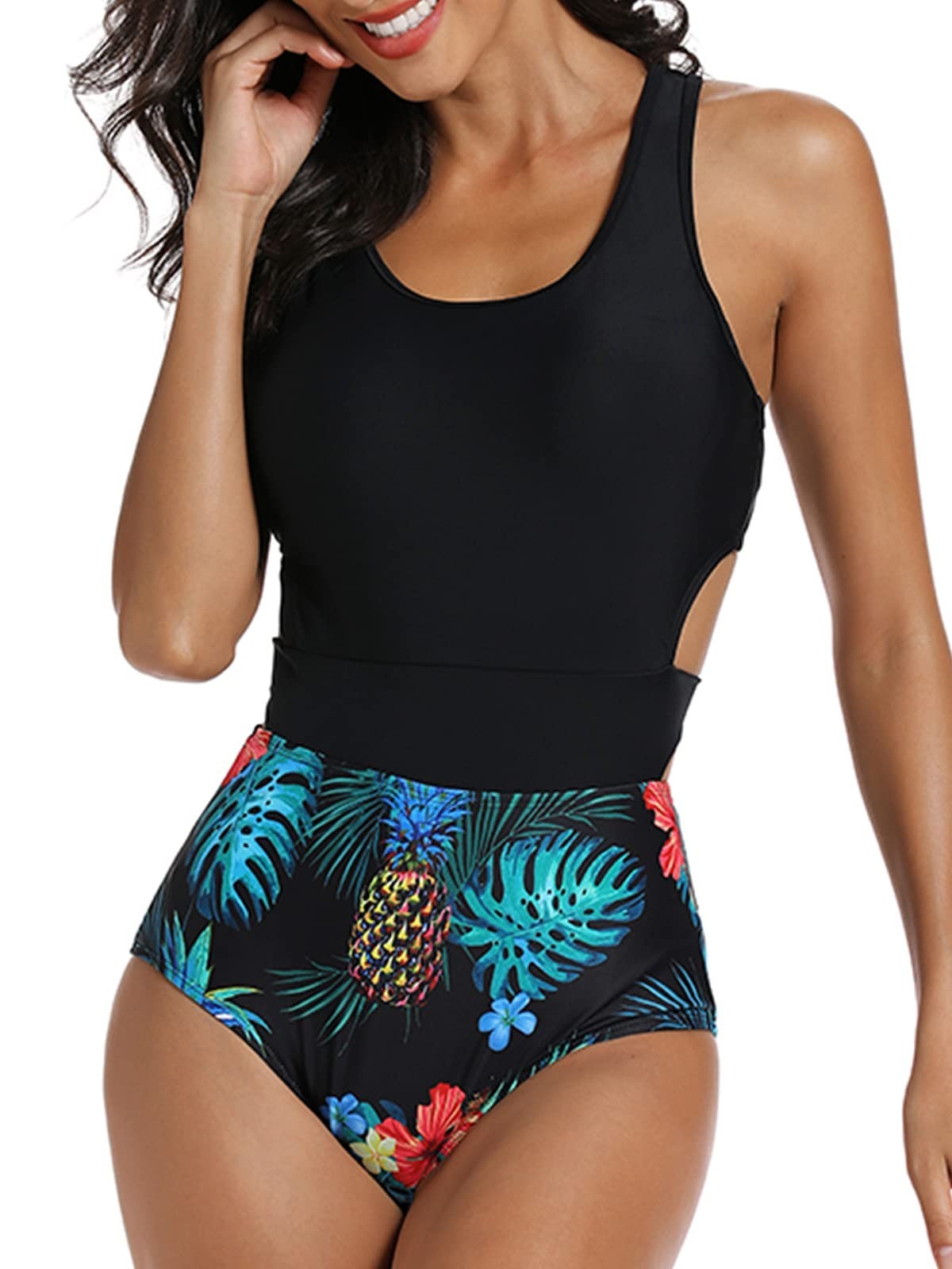 MOLYBELL Monokini High Waist Racerback Zip Up One Piece Swimsuit Womens Size SM
