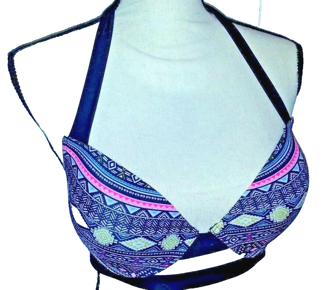 Arizona Women’s Padded Push Up Halter Bikini Bra Top Size L Stripe