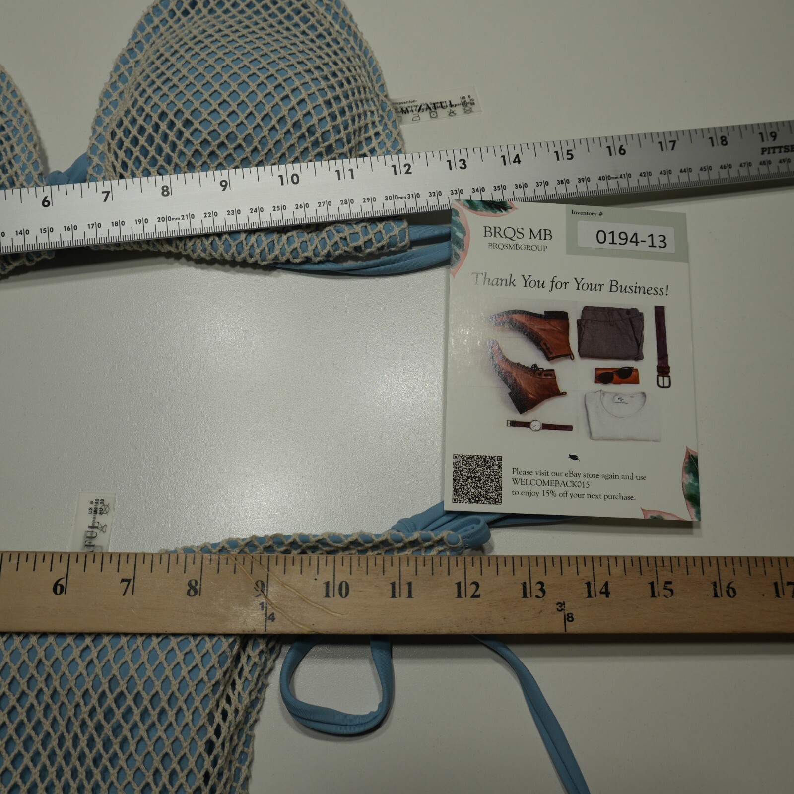 Zaful Fishnet Shell Decor Triangle String Tanga 2 Piece Bikini Set Blue Size 6/M