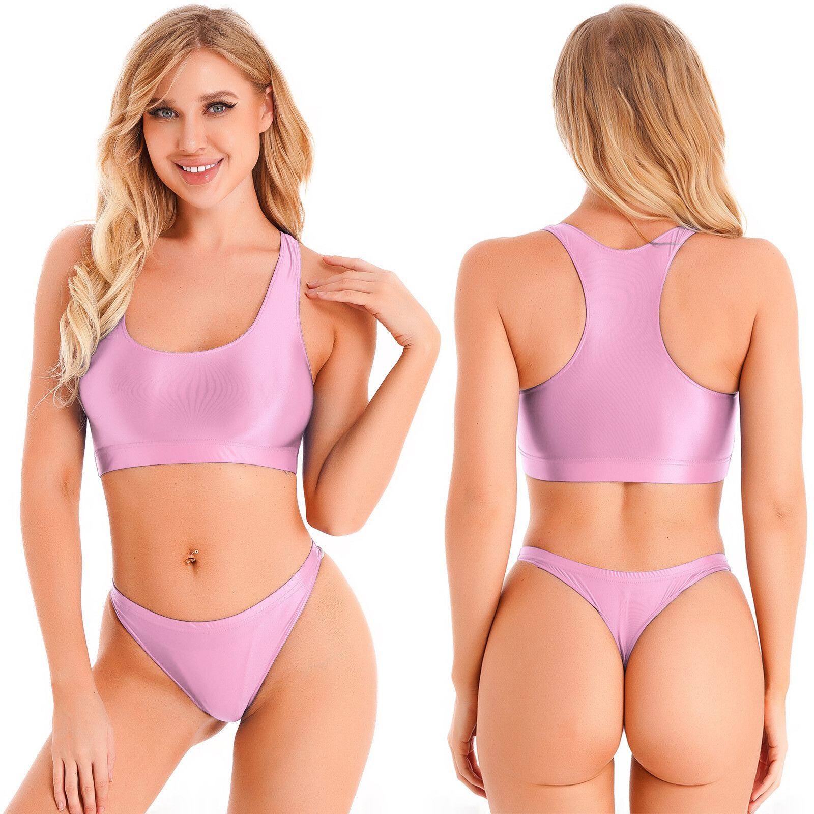 US Workout Outfits for Women 2 Piece Seamless Sports Bra and High Cut Thongs Set