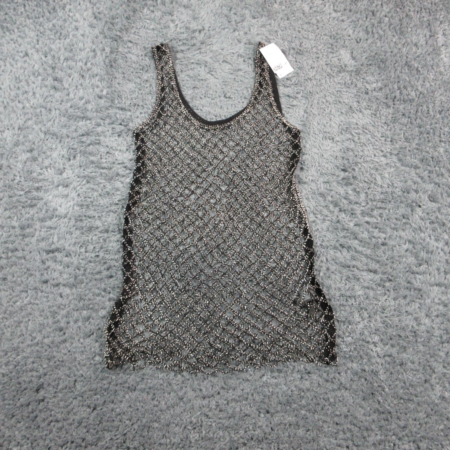 H&M Cover Up Womens Small Black Beaded Sheer Mesh Beach Dress Tunic Swim NWT
