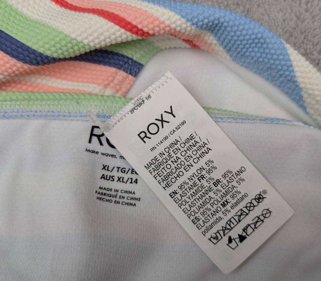 NWOT Roxy sz jrs XL Swimsuit Bikini Bottoms stripes textured fabric swim 1121