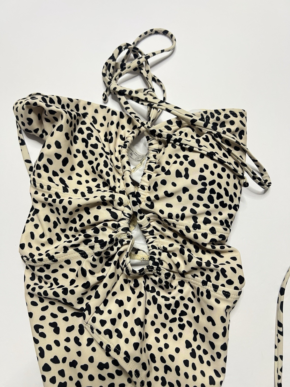 Shein Leopard Strap One Piece Swimsuit Women’s Size S NWOT Safari Print Ivory