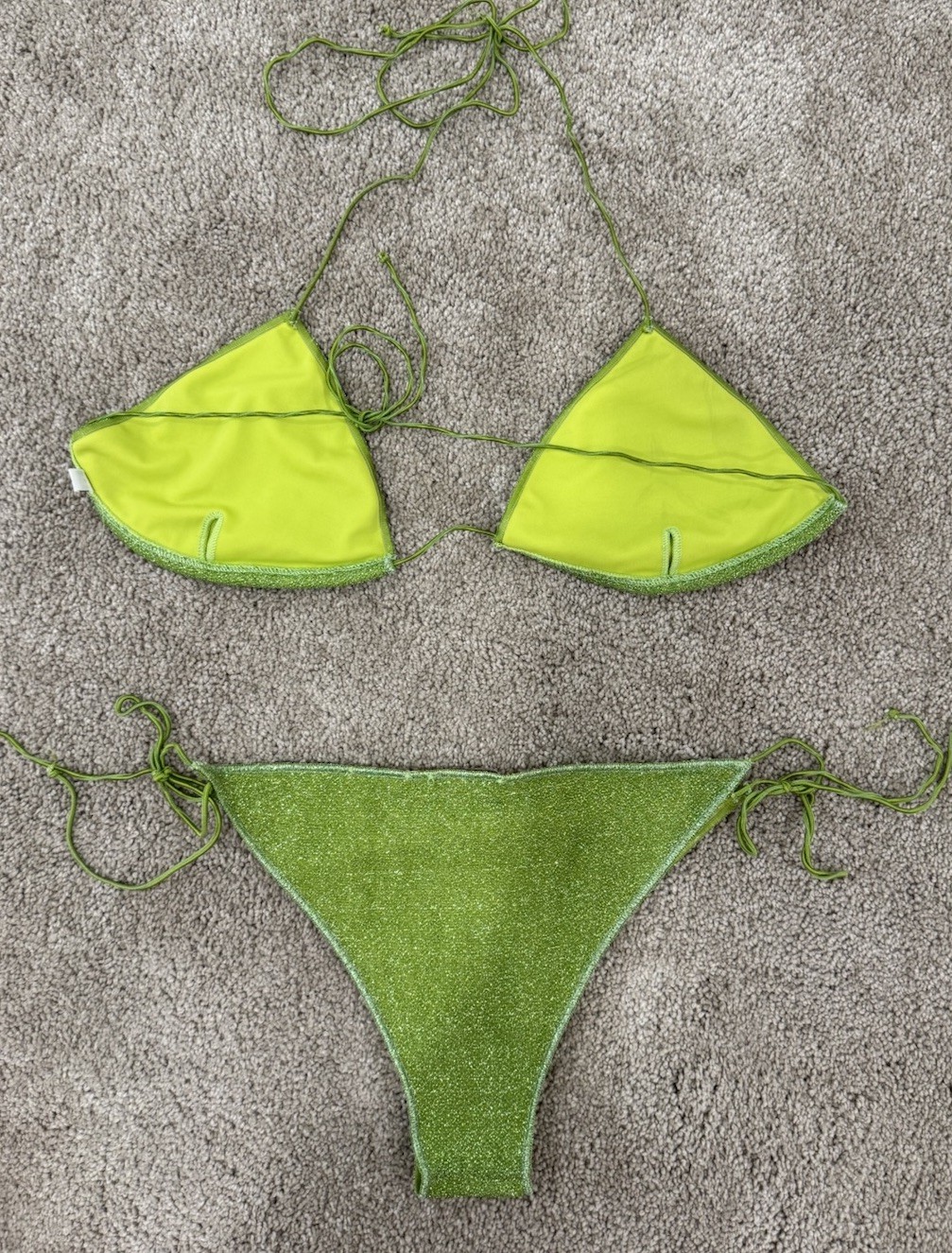 Oséree lumiere Green Glitter Triangle Halter Bikini Set
