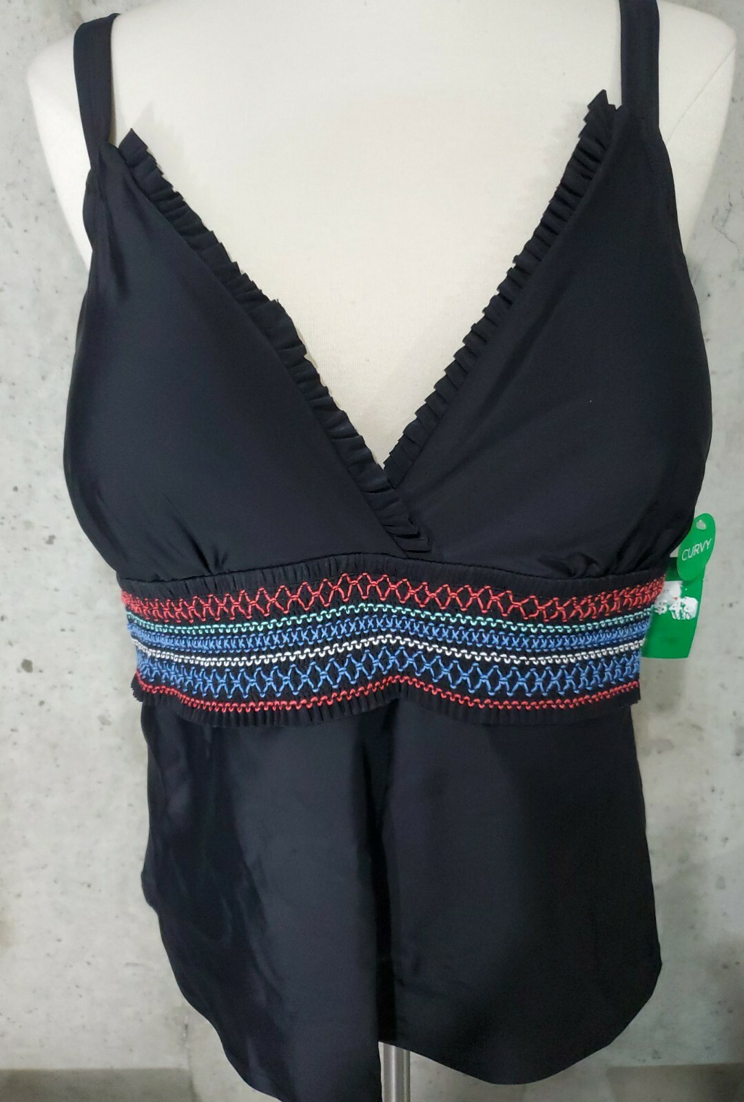 Dip~Black & multicolored Tankini Swimsuit Top~ Adjustable Straps~ Size 3XL~NWT