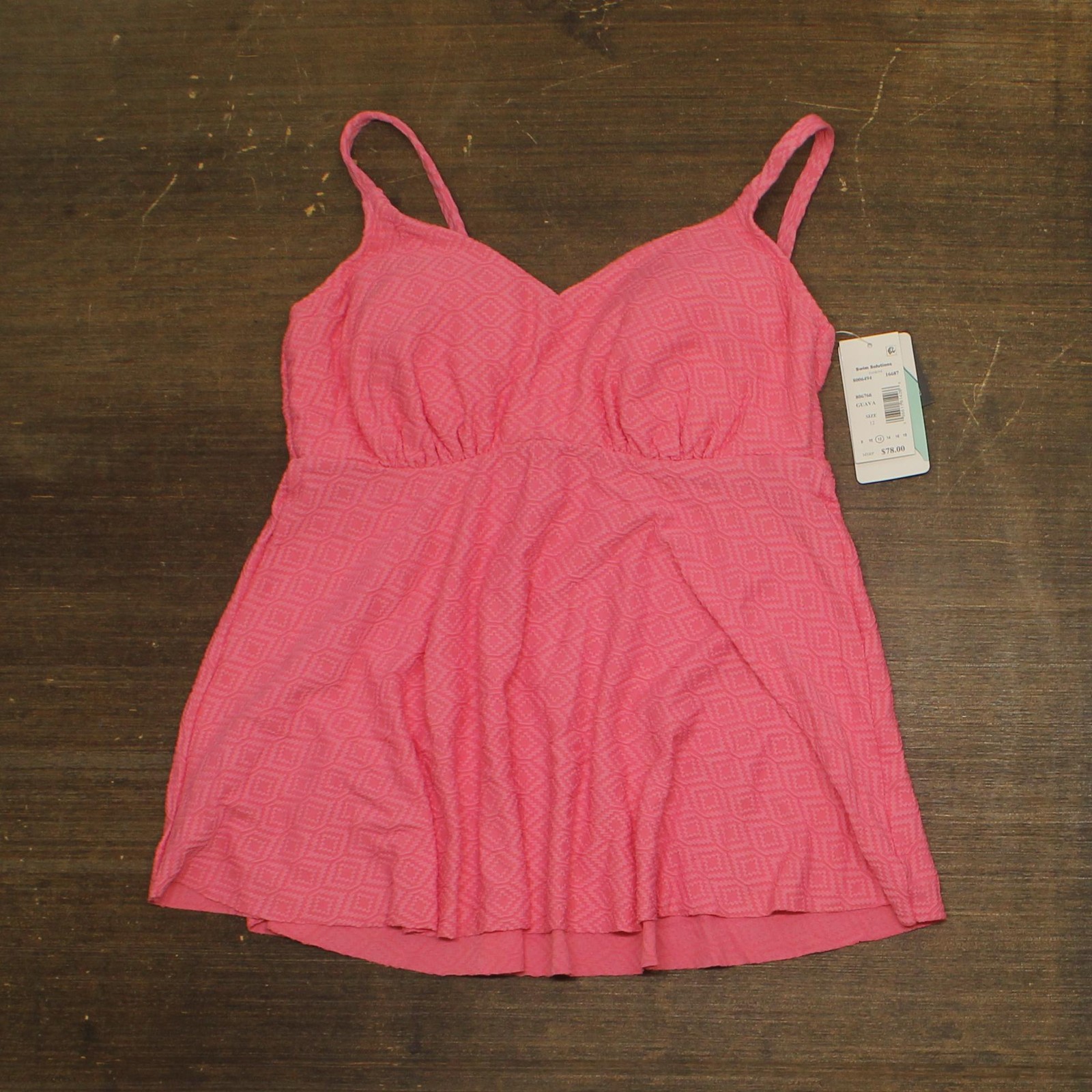 Swim Solutions Womens Textured Underwire Tankini Top 806766 Guava Pink 12