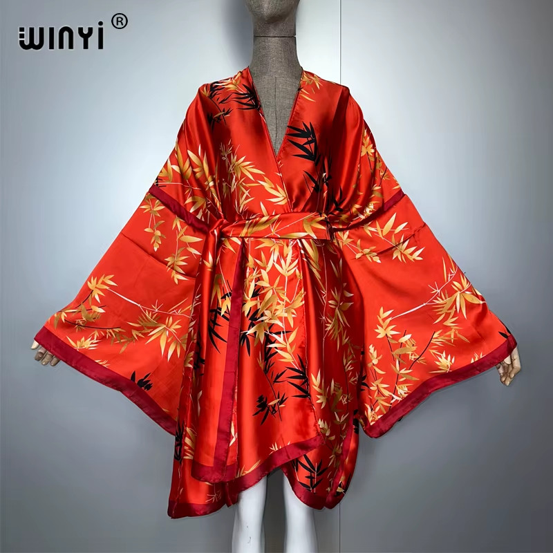 New Kimono Beach Outfits Women Swim Suit Cover up Boho Cardigan Stitch Self Belt