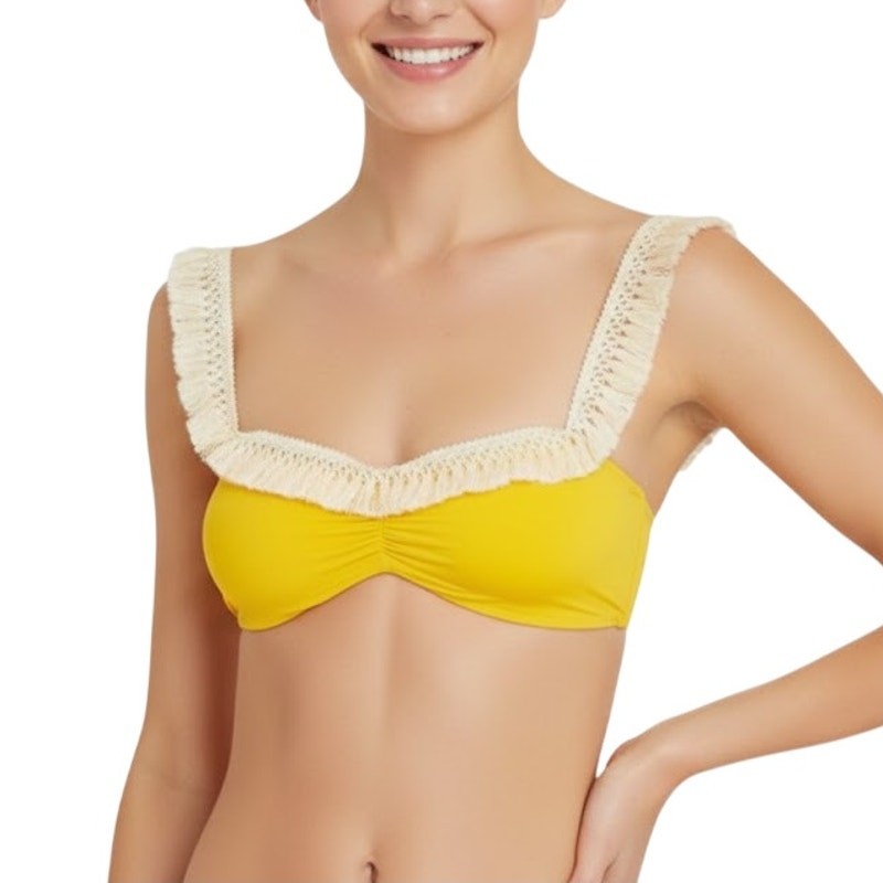 WeWoreWhat Tassel Bikini Top Yellow White Fringe Women XS NWT