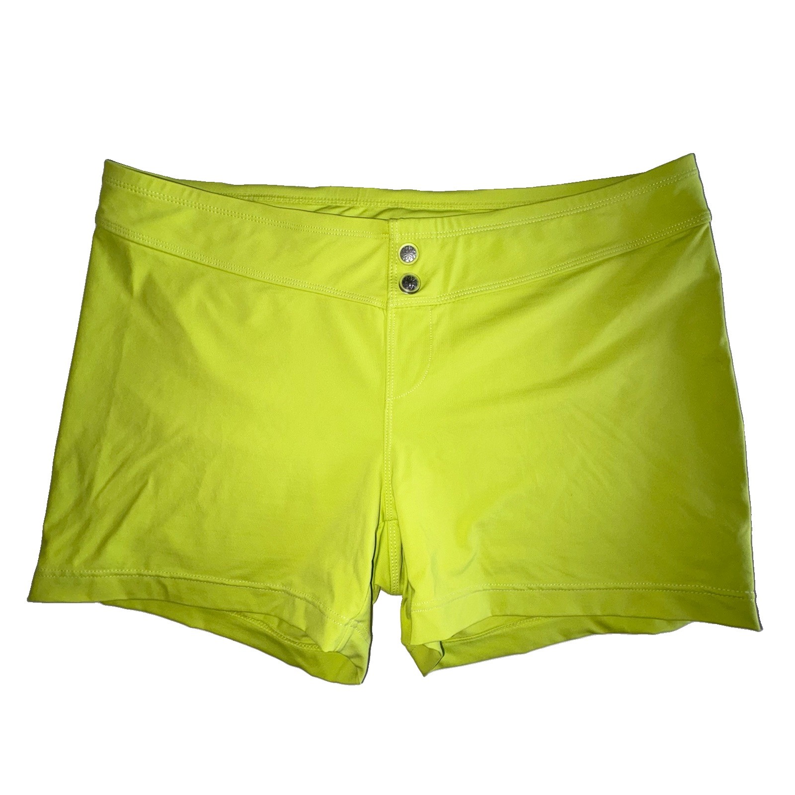Athleta Neon Green Vital Swim Board Shorts Front Button Detail Size Medium
