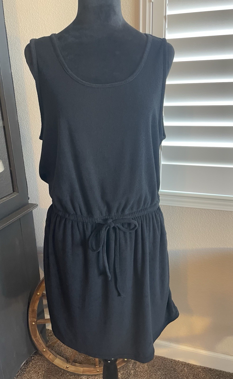 Talisea Terry Cloth Cover Up Dress Size Large Black Swim Beach Pool Lounge Dress