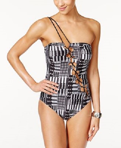 NWT Kenneth Cole New York Swimsuit Bikini 1 One piece Size M Black One shoulder