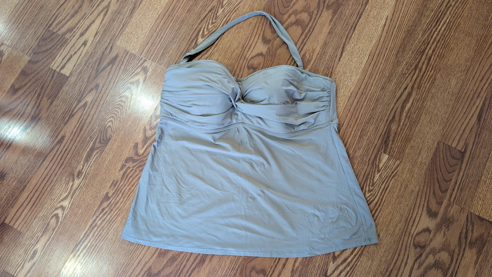 J Crew Taupe Halter Tankini Swim Top Layered Padded Bust XL DD Bust Perfect