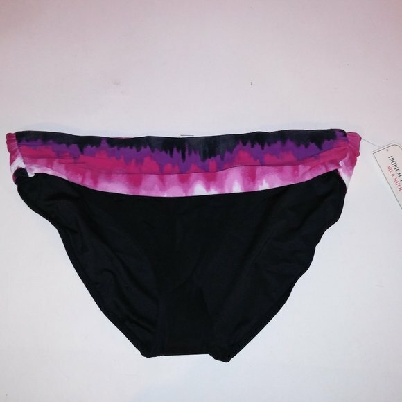 Tropical Escape Swim Bikini Bottom Size 16 Plus Black Pink Purple Foldover