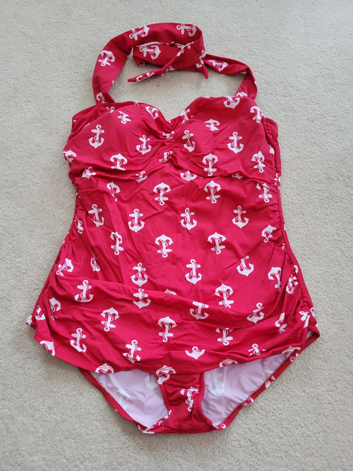 NWT Esther Williams Anchor Red White Swimsuit 1pc Retro 1950’s Pin up Sz 20W