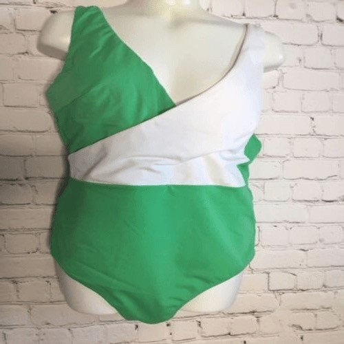 NWT Towowge Basic Green/White Colorblock One Piece Swimsuit Women 3 Ethiopia