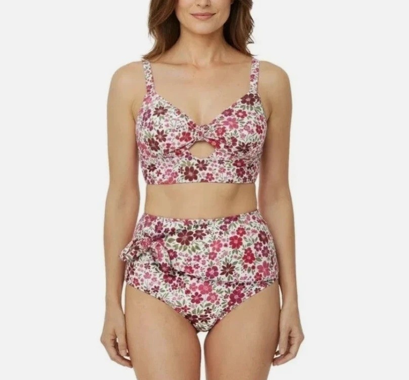 NWT Tahari Women’s L Floral Print High-Waist Bikini Set F1269