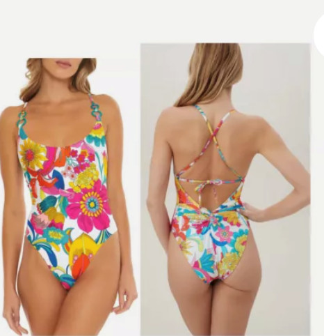 Trina Turk Fontaine Pop Art Convertible Twist Back One Piece Swimsuit 14 NWT