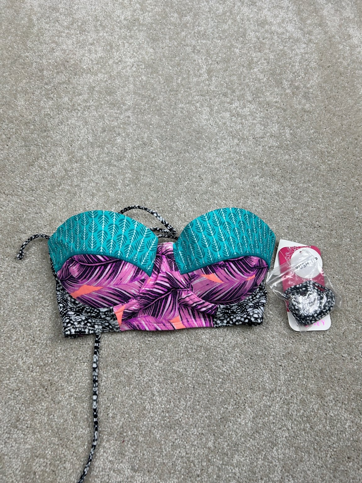 HULA HONEY Women’s Multi-Color XS Push-Up Padded Nylon Spandex Bikini Top