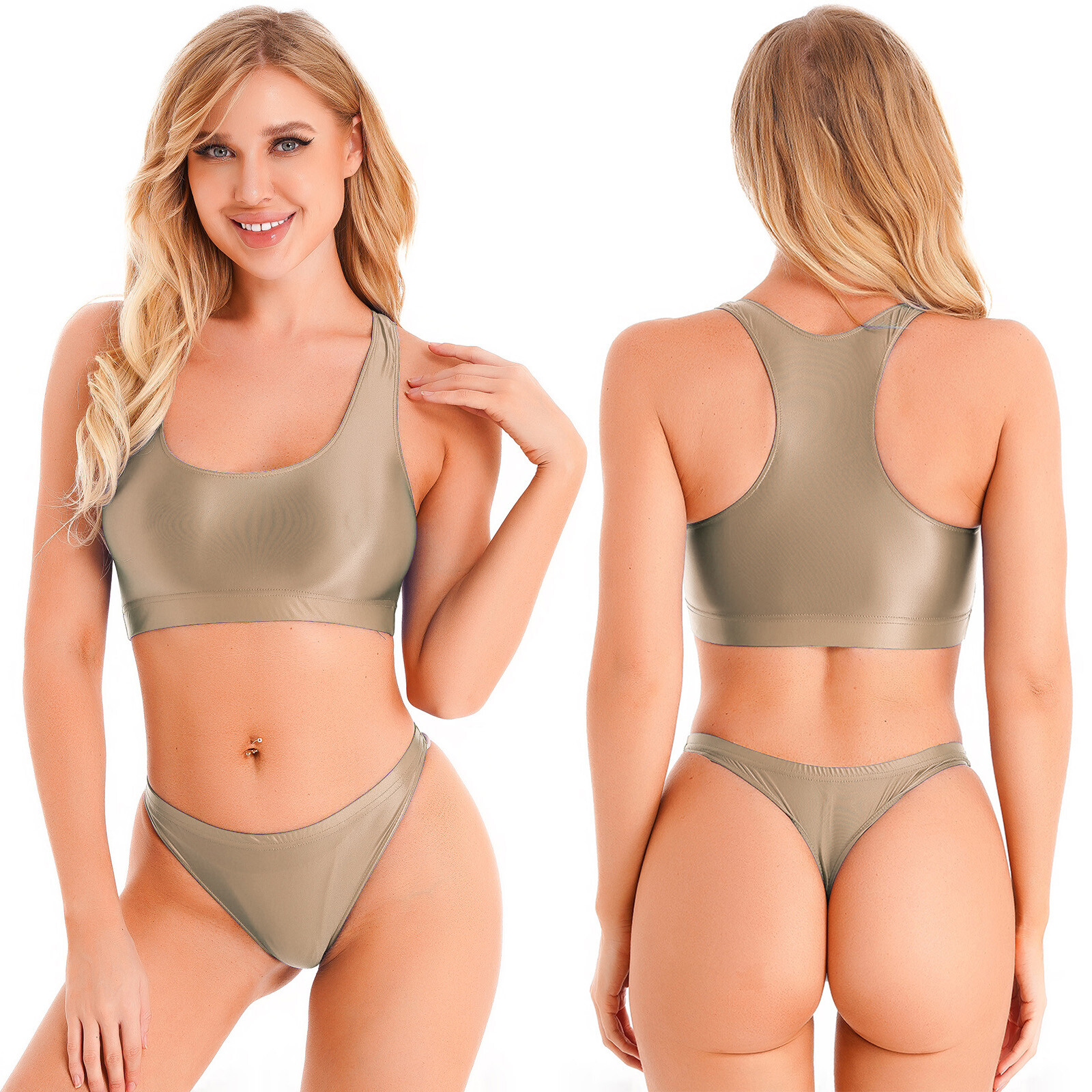 US Workout Outfits for Women 2 Piece Seamless Sports Bra and High Cut Thongs Set