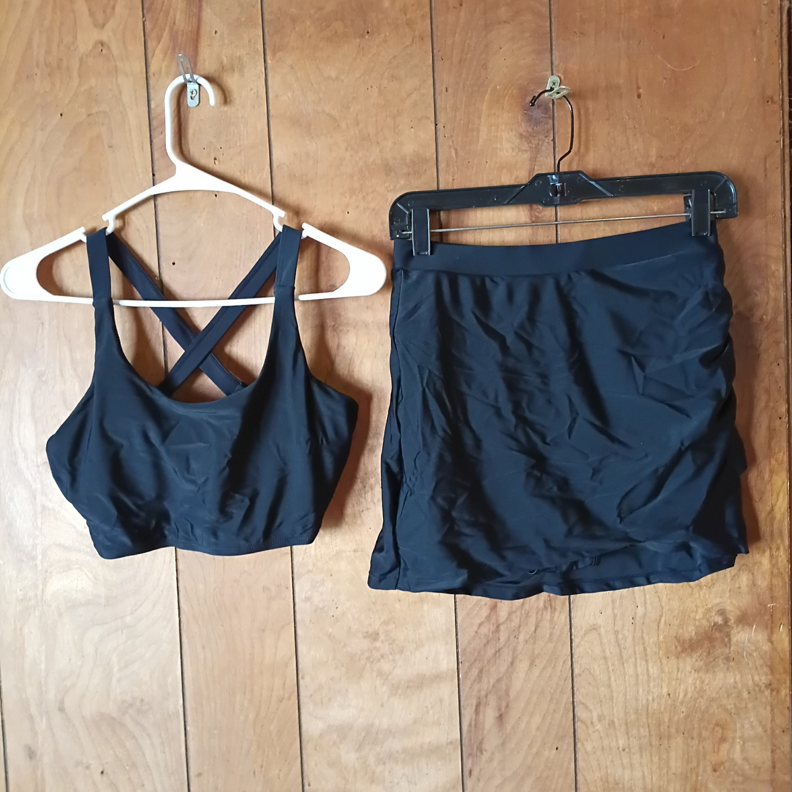 Women’s Black Tankini Swim Set Skort Bottom Crossover Back Size M