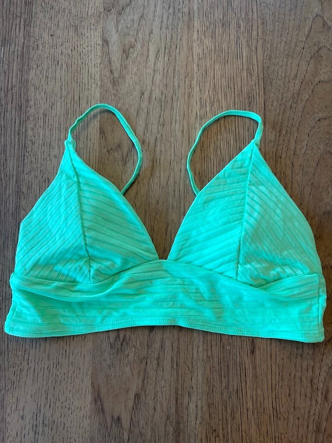 NOBO Neon Green Medium Texture Striped Fabric Triangle Swim Suit Bikini Top