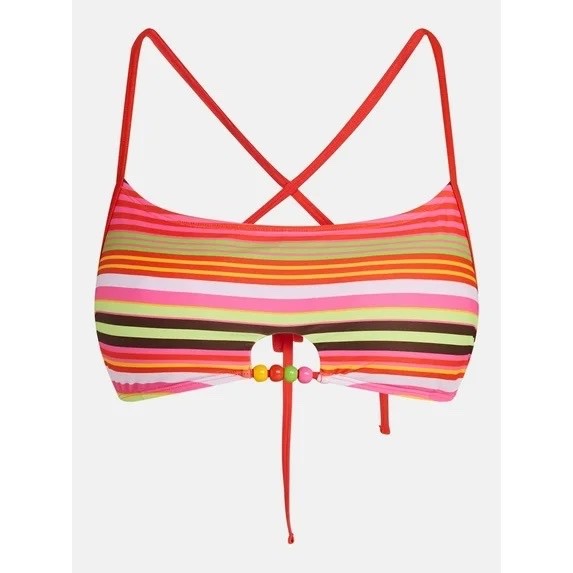 Swim Bikini Top XXL Bralette Beaded Pink Orange Striped Gypsy Boho New