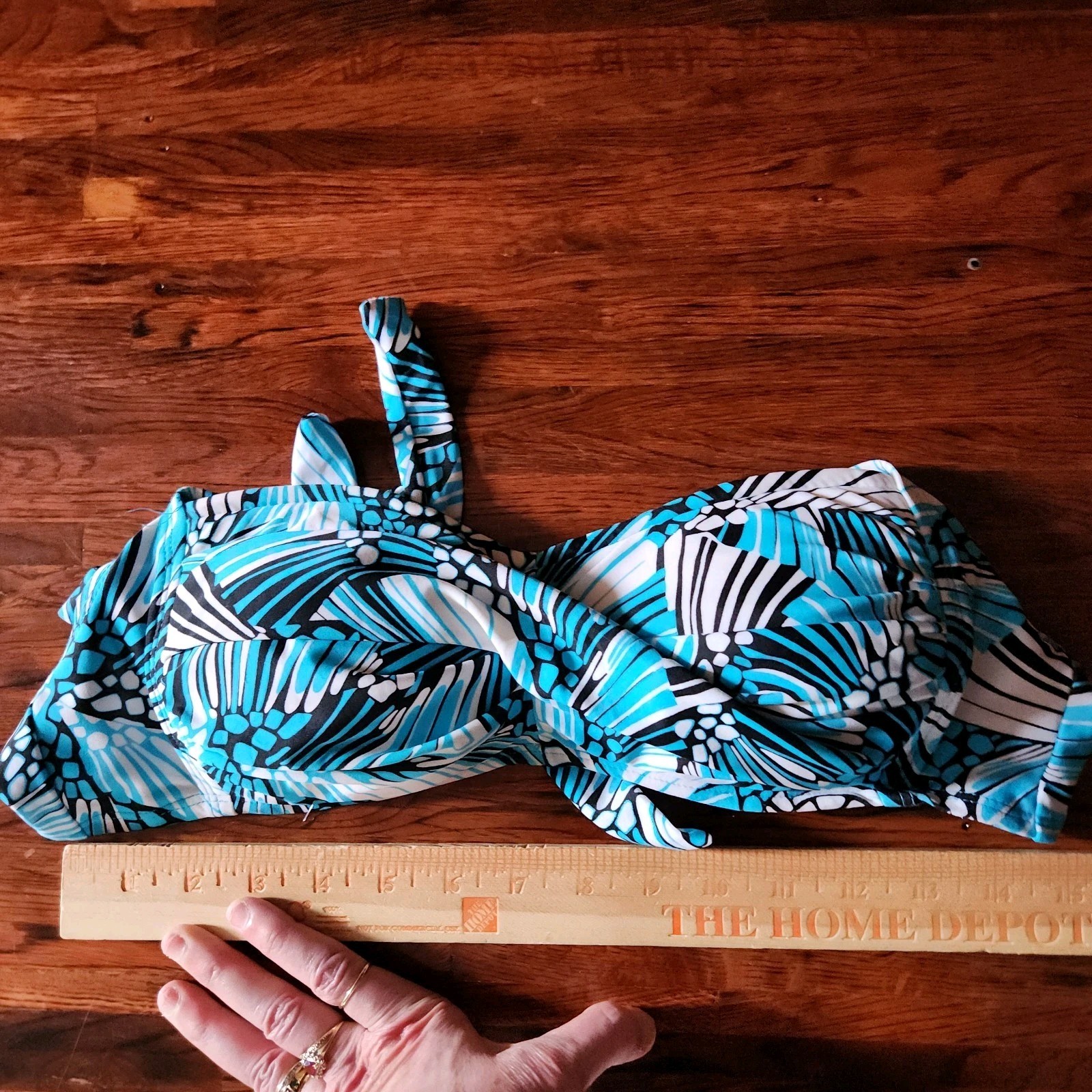 Bisou Bisou Bandeau Bikini Top Womens Large Blue Tropical Swimsuit Beach