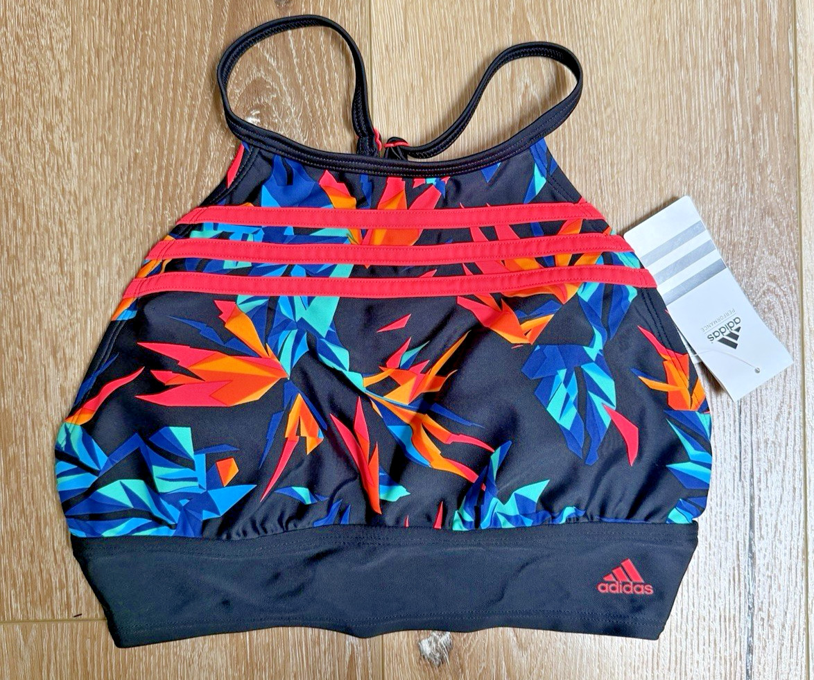 adidas Paradise Crop High Neck Bikini Top Womens Size 10 NWT Floral Swim Top