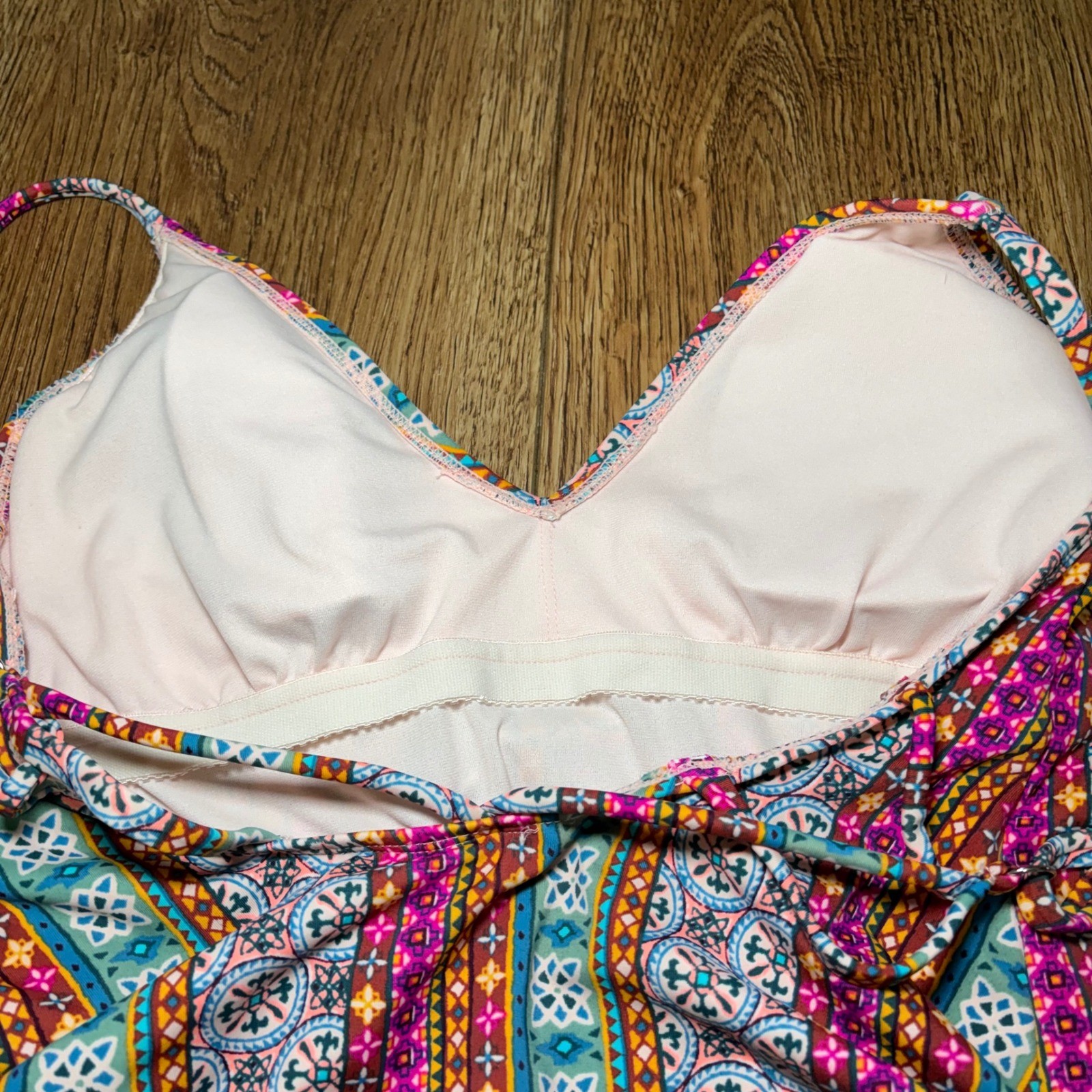 Xhilaration Womens Boho Geometric Stripe One Piece Swimsuit Multi Color Large