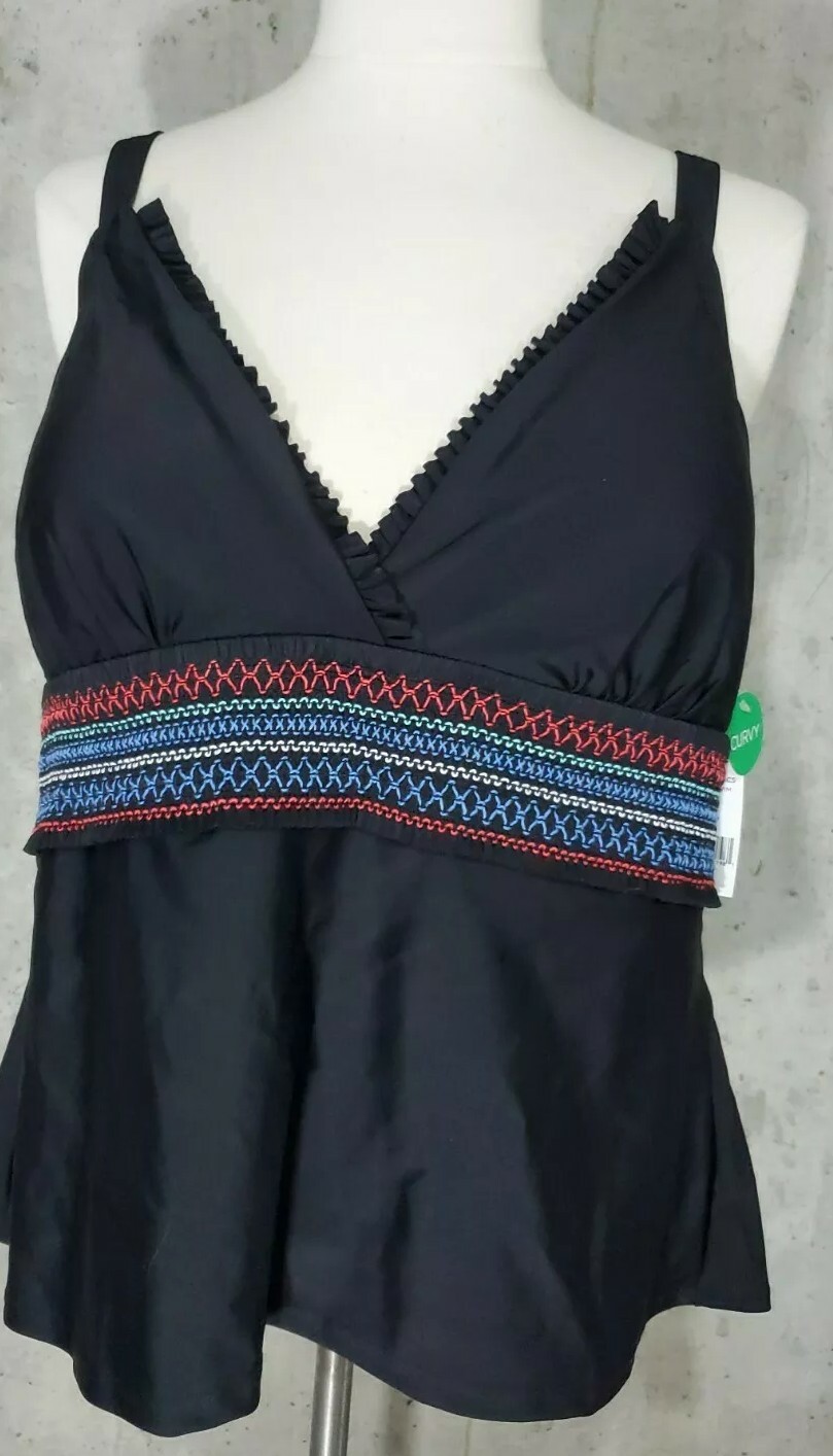 Dip~Black & multicolored Tankini Swimsuit Top~ Adjustable Straps~ Size 1XL~NWT