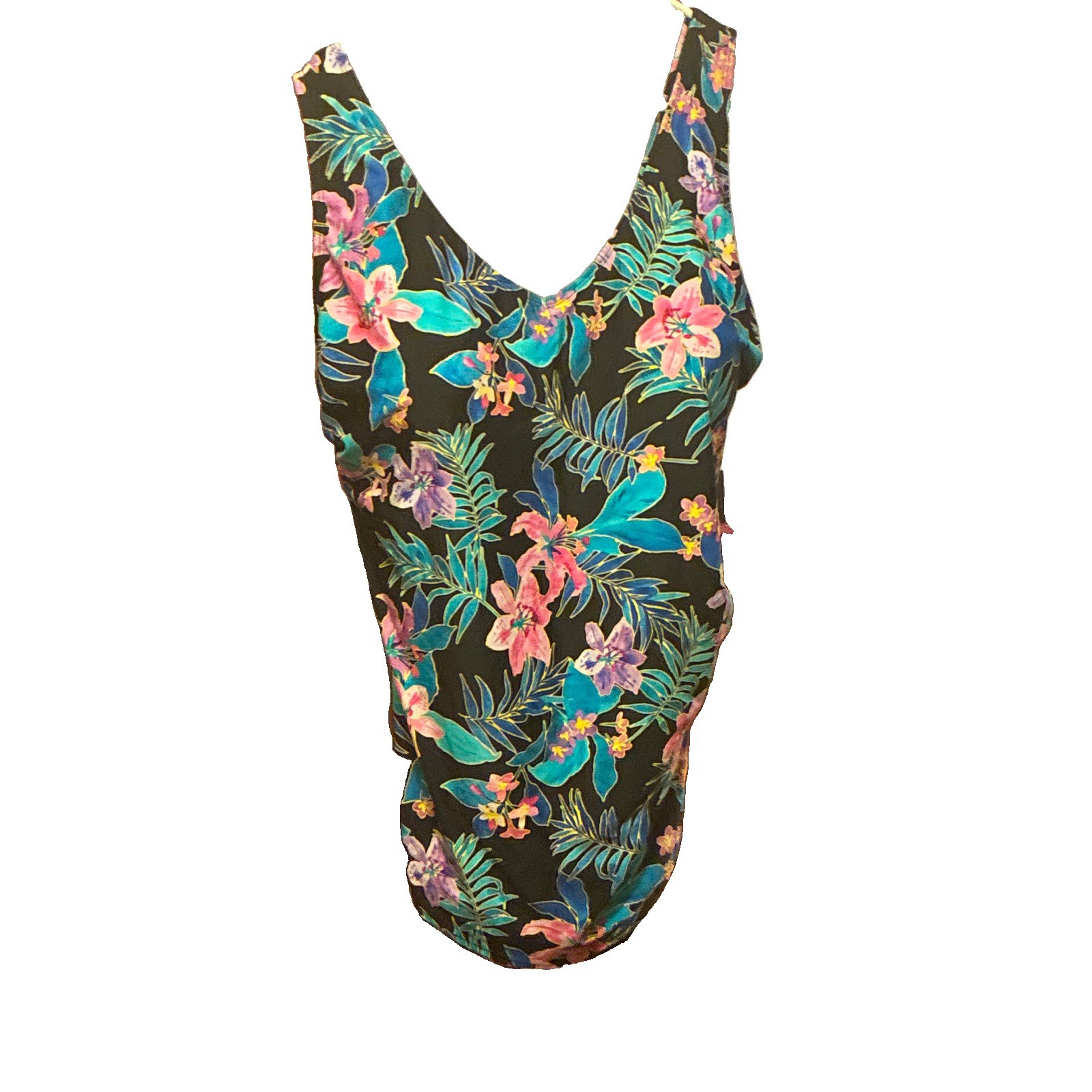 Women’s Plus Size 22 One-Piece Swimsuit Black Tropical Floral Beach Print