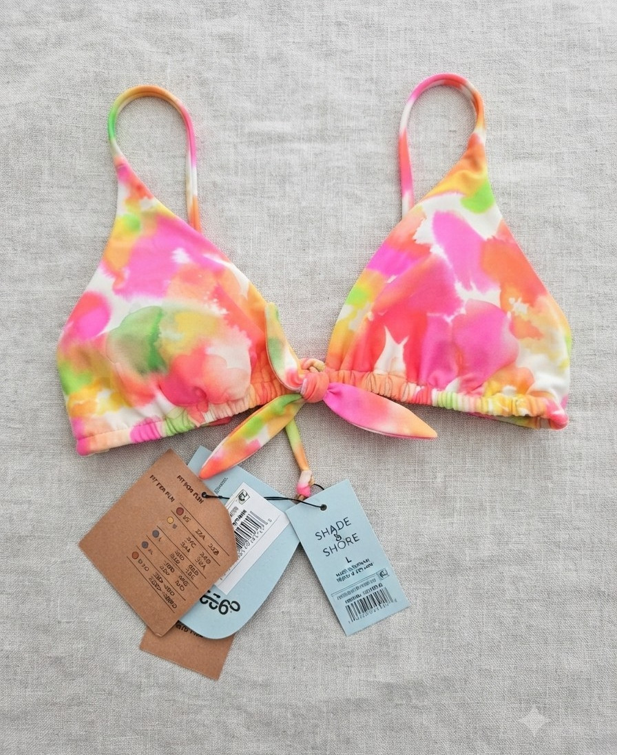 Shade & Shore Multicolor Tie Dye Triangle Bikini Top D/DD Size L (12-14)