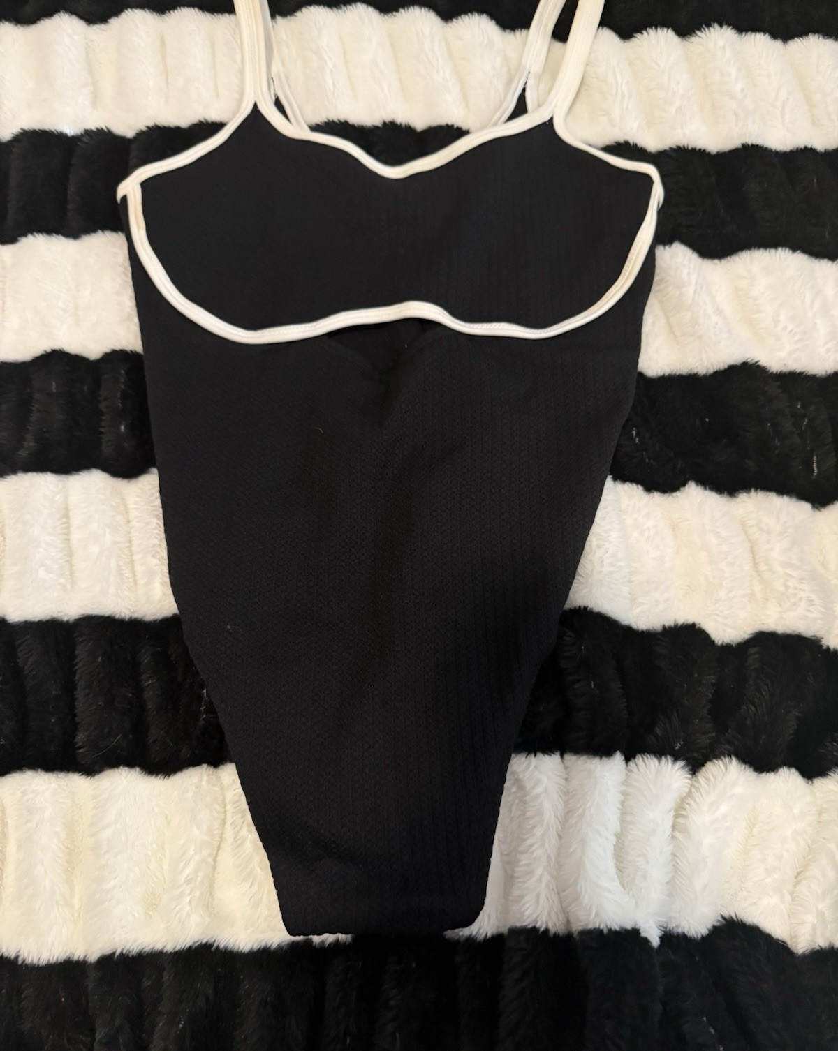 Women’s One-Piece bodysuit M Regular Black w/ White Trim Spaghetti Straps