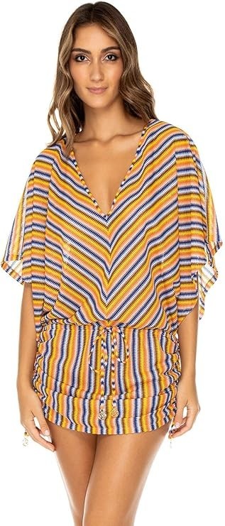 NWT LULI FAMA Miami Chevron print Cabana V-neck Swimsuit Cover-up Size M