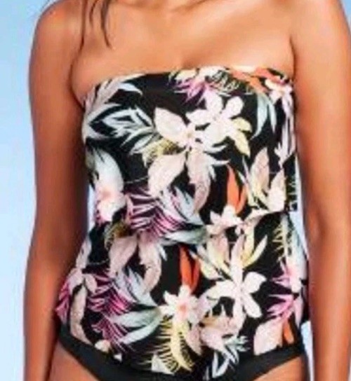 Kona Sol Tropical Print Strapless Detachable Shoulder Strap Tankini Swim Top S