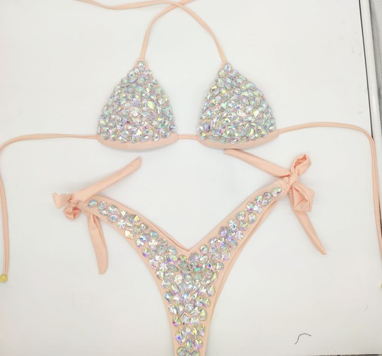 Diamond Bikini Set Bandage Swimwear Push Up Rhinestone Bling Stones Swimsuit