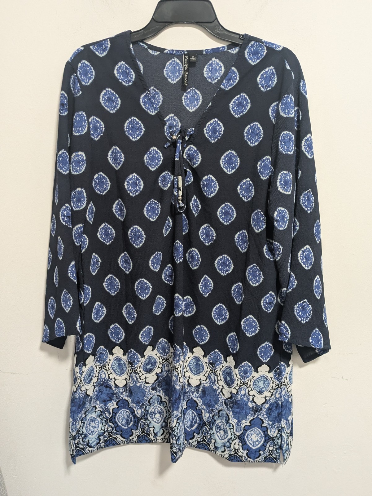 Pacific Beach Swimsuit Cover-Up Lace-up Tunic XL Blue/White Resort Vacation