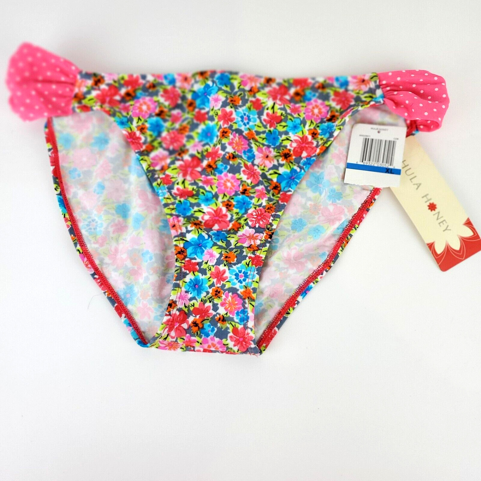 Hula Honey Floral and Polka Dot Print Bikini Swim Bottom Size XL Pink Blue