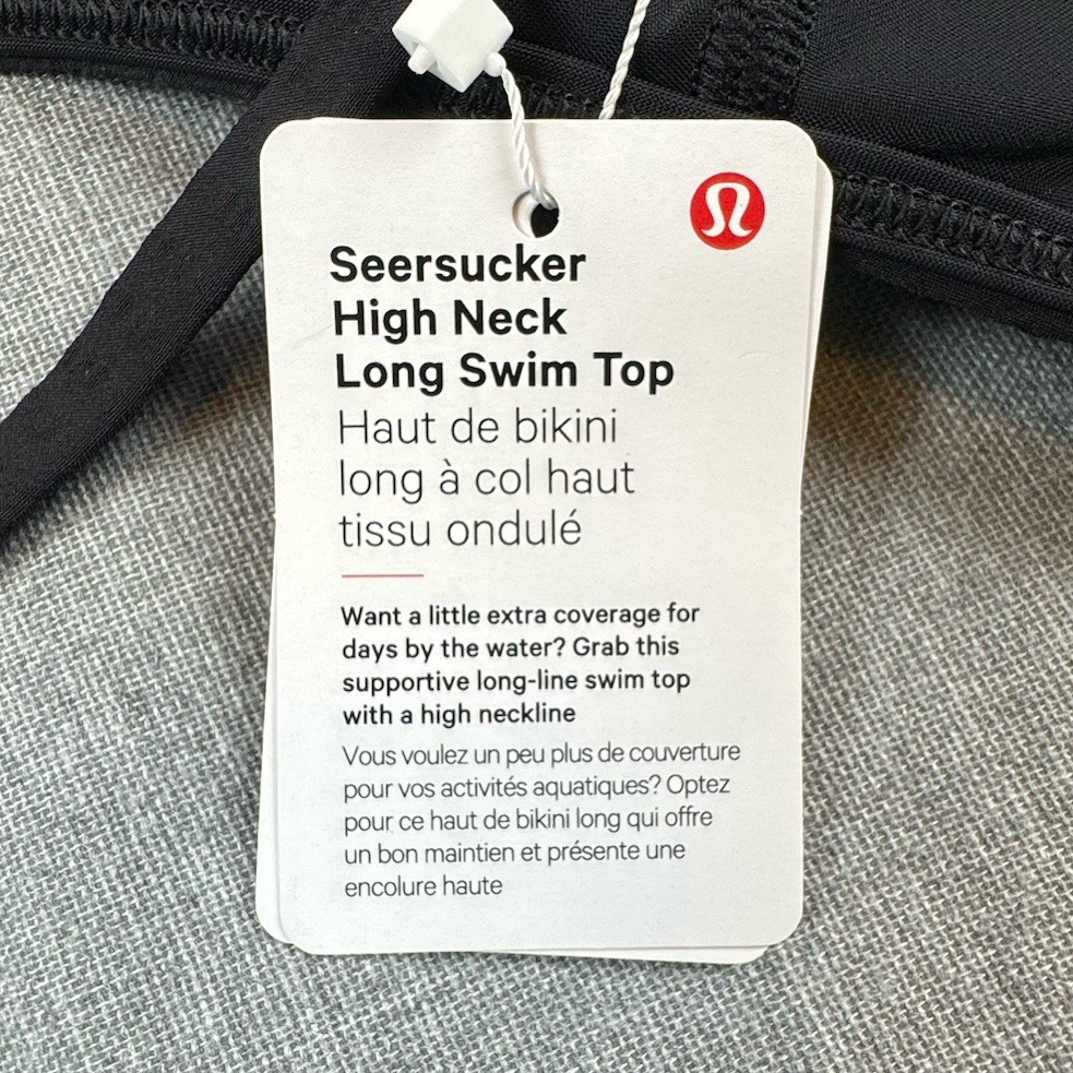 Lululemon Swim Top Size Extra Small Black Seersucker High Neck Long C/D Cups NWT