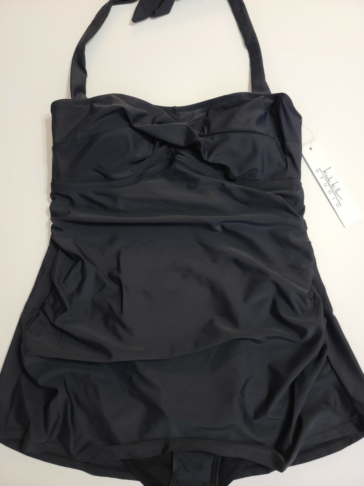 Nicole Miller New York 1 Piece Solid Black Swimsuit/Bathing Suit Size L NWT